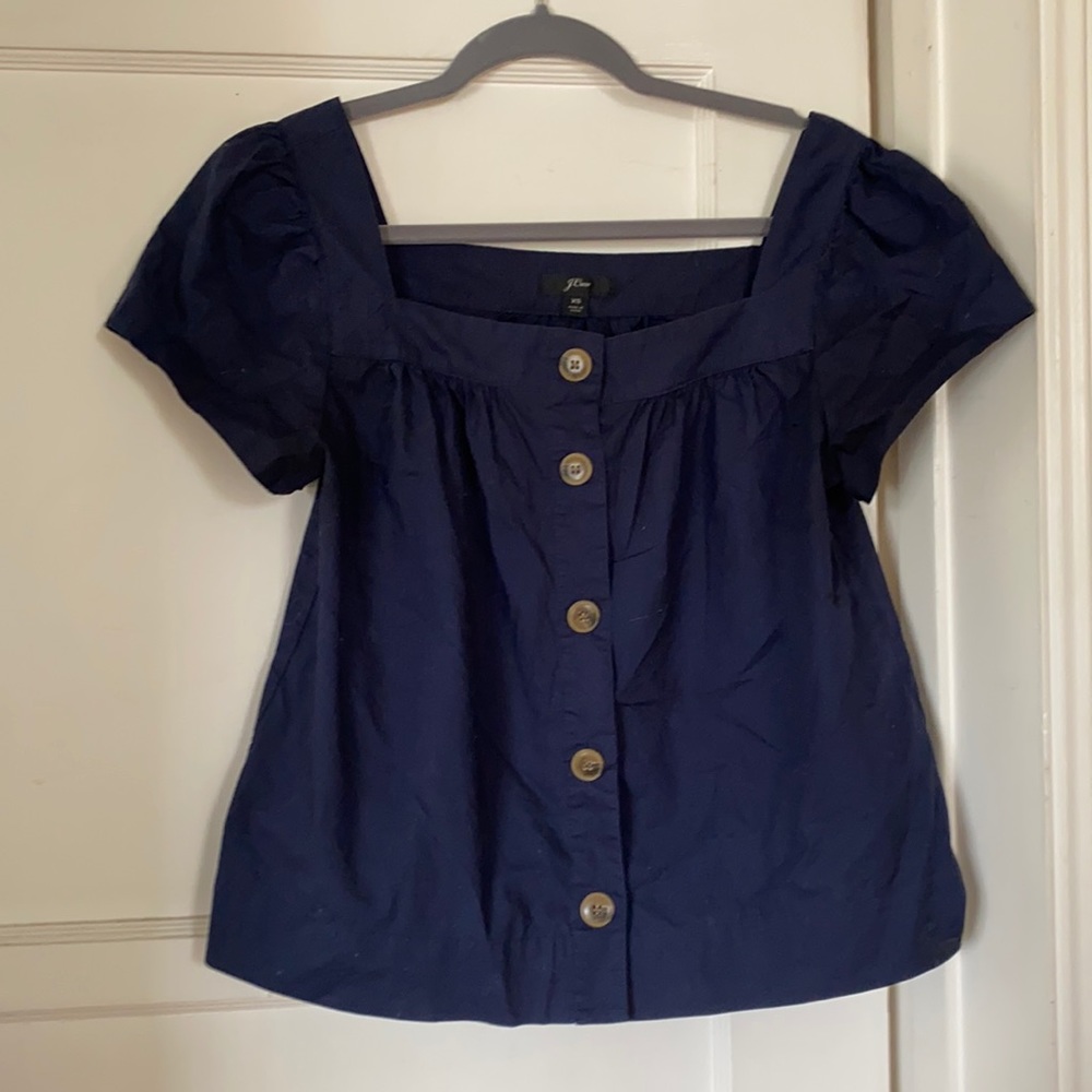 J Crew navy blue cotton blouse